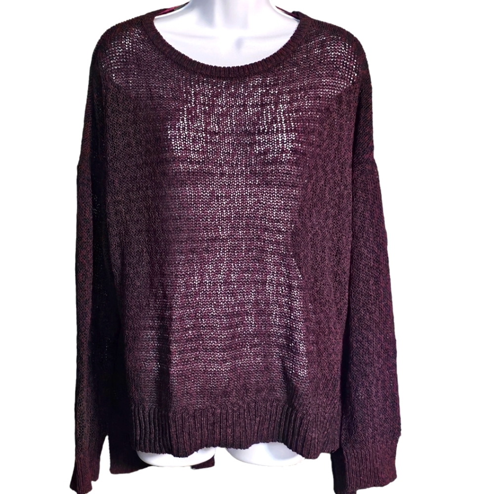 Ann Taylor Loft Lounge Sheer Top Sweater Burgundy Size XL